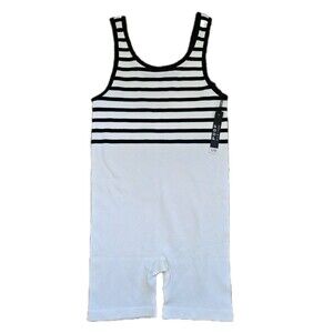 Poof Women’s Striped Knit Romper S/M Black White Sleeveless Stretch Casual NWT